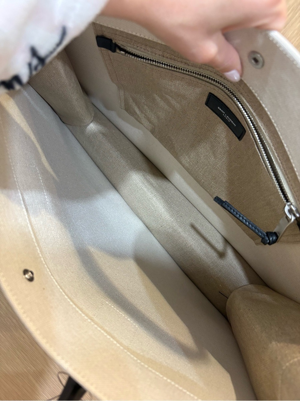 Saint Laurent Rive Gauche Canvas Tote in Beige with Black Accents - Picture 8 of 9